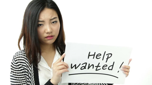 asian girl isolated on white worried with help sign