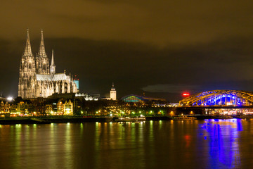 Skyline of Cologne and the River Rhine at Night