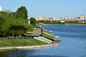 Peel and stick wall murals City on the water A view on the embankment in AStana / Kazakhstan