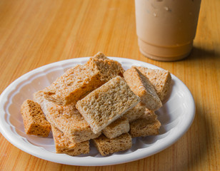 Crackers on plastic plate