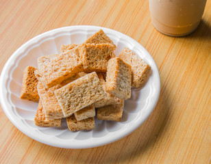 Crackers on plastic plate