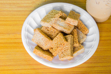 Crackers on plastic plate