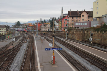 Passenger platform on railroad. Talvil, Switzerland
