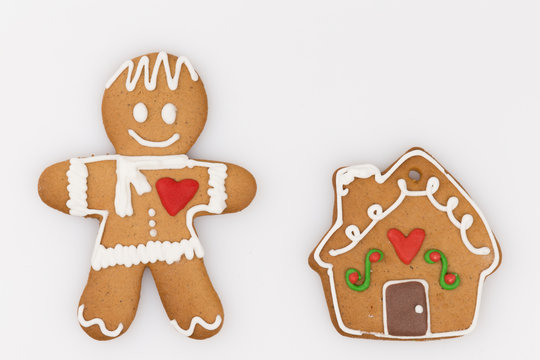 gingerbread man and a house with a pipe