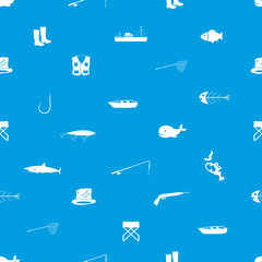 fishing icons blue and white seamless pattern eps10