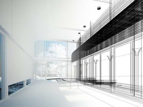 sketch design of interior hall, wire frame