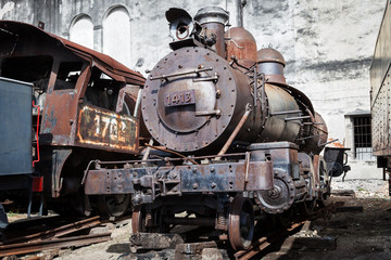 locomotive on background wall