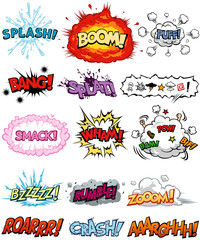 Multiple Comic and Cartoon Elements with Onomatopoeia