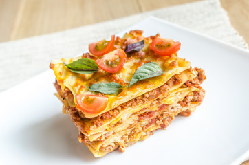 Lasagna with cherry tomatoes