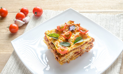 Lasagna with cherry tomatoes