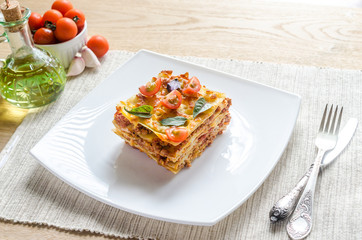 Lasagna with cherry tomatoes