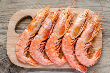 Shrimps on the wooden board