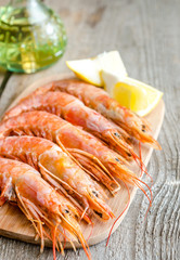 Shrimps on the wooden board