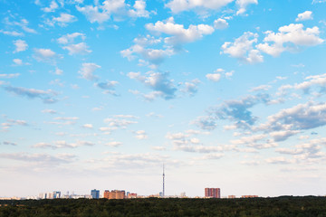 Fototapeta na wymiar many small white clouds in blue sky over city