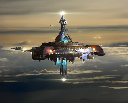 Alien Mothership above clouds on Earth