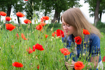 girl with red poppies