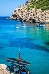 Ibiza Cala Benirras beach in san Joan at Balearic Islands Spain - 65824717