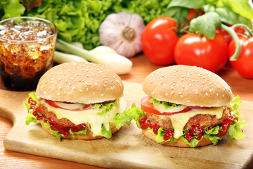 Homemade hamburger with fresh vegetables