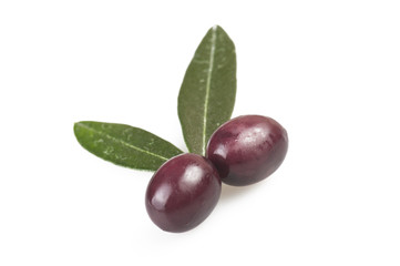 Taggiasche olive and leaves on the  white
