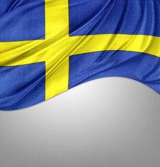Swedish flag on grey background. Copy space