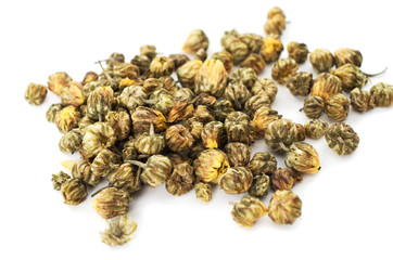 A Heap Of Dried Chrysanthemum Flowers On White Background