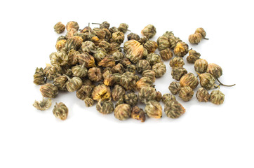 A Heap Of Dried Chrysanthemum Flowers On White Background