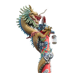 Isolate dragon on red pole in chinese temple ,chanthaburi thaila