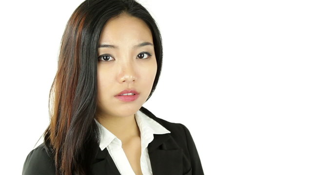 Attractive asian woman on white