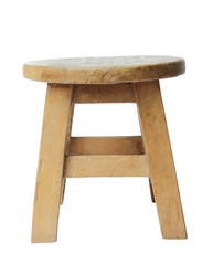 Wooden stool isolated by hand made isolated with clipping path.