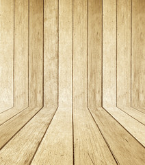 Wooden room in perspective view, grunge background.