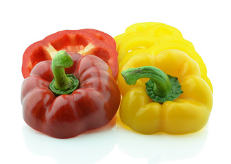 Red and yellow sweet pepper isolated on white background
