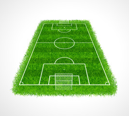 Perspective view of soccer field with realistic grass texture