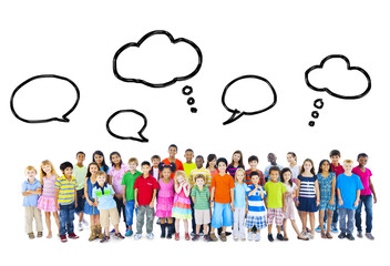 Fototapeta premium Large Group of Multiethnic Children Speech Bubbles