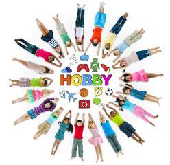 Group of Children Circle with Hobby Symbols - obrazy, fototapety, plakaty