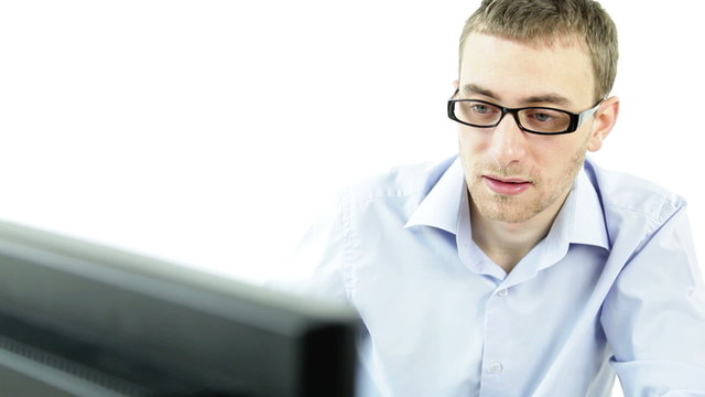 confident business man with computer isolated white