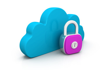 Cloud with key on white background