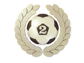 Silver Soccer ball with the number 2 in a Laurel wreath