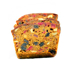 A traditional Christmas fruit cake isolated on a white backgroun