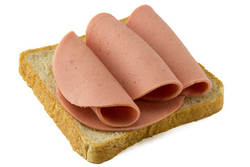 Sliced ham on white background, Fresh prosciutto, Pork ham.
