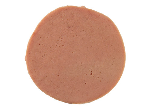 Sliced ham on white background, Fresh prosciutto, Pork ham.