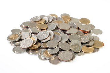Group of coins, Thai baht on white background