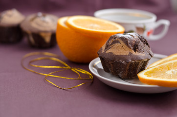 chocolate cake and orange