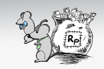 hand draw sketch, mouse and sack of rupiah
