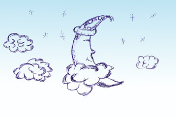 hand draw sketch Sleeping Moon