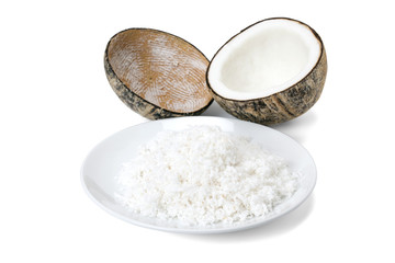 mature coconut meat and coconut shell