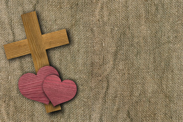 Background made of wooden planks and old canvas