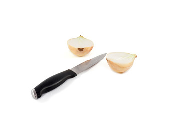 onion with stainless knife