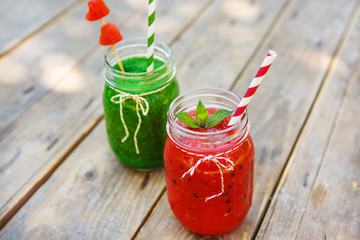 Watermelon and spinach smoothie as healthy summer drink.