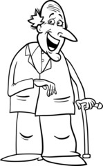 senior with cane coloring page