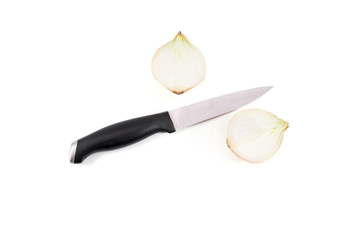 onion with stainless knife